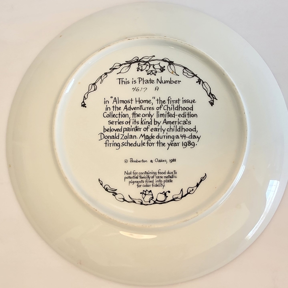 Vintage Donald Zolan Plate 1988 Pemberton & Oakes - Almost Home, Limited Edition - Picture 4 of 4